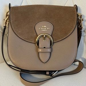 Coach Amelia Saddle Bag. Tan suede and leather